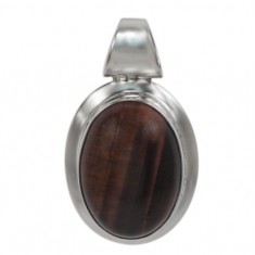 Oval Red Tiger Eye Pendant, Sterling Silver